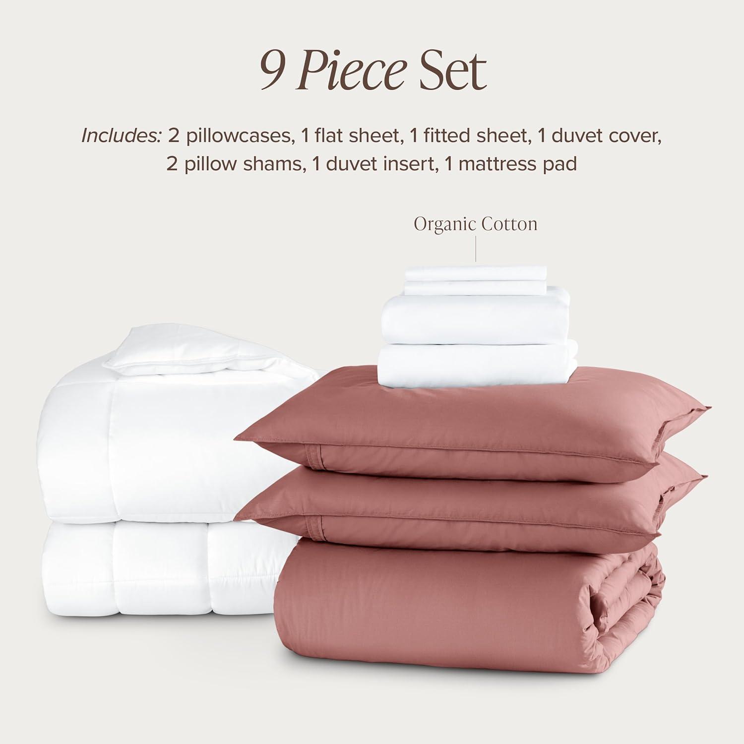 imageBare Home Apartment Ready Organic Cotton Percale Duvet Bundle  Twin XL  7 Pieces Including Duvet Cover Set with Insert Sheet Set ampamp Mattress Pad  Lightweight ampamp Breathable  Twin XL Dusty Purple11  Dusty Rose