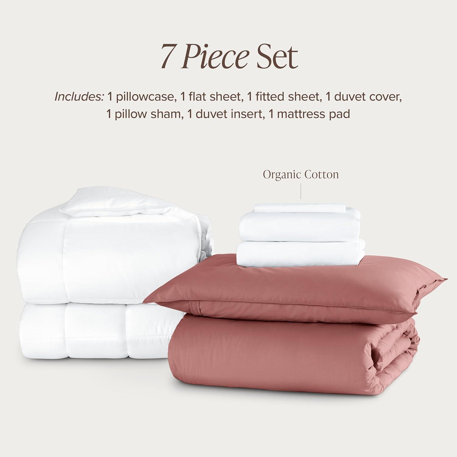 imageBare Home Apartment Ready Organic Cotton Percale Duvet Bundle  Twin XL  7 Pieces Including Duvet Cover Set with Insert Sheet Set ampamp Mattress Pad  Lightweight ampamp Breathable  Twin XL Dusty Purple11  Dusty Rose