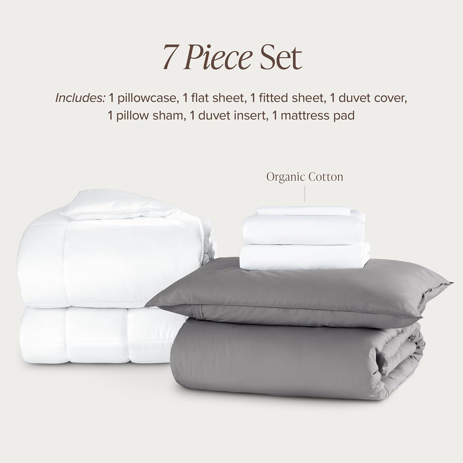 imageBare Home Apartment Ready Organic Cotton Percale Duvet Bundle  Twin XL  7 Pieces Including Duvet Cover Set with Insert Sheet Set ampamp Mattress Pad  Lightweight ampamp Breathable  Twin XL Dusty Purple03  Light Grey