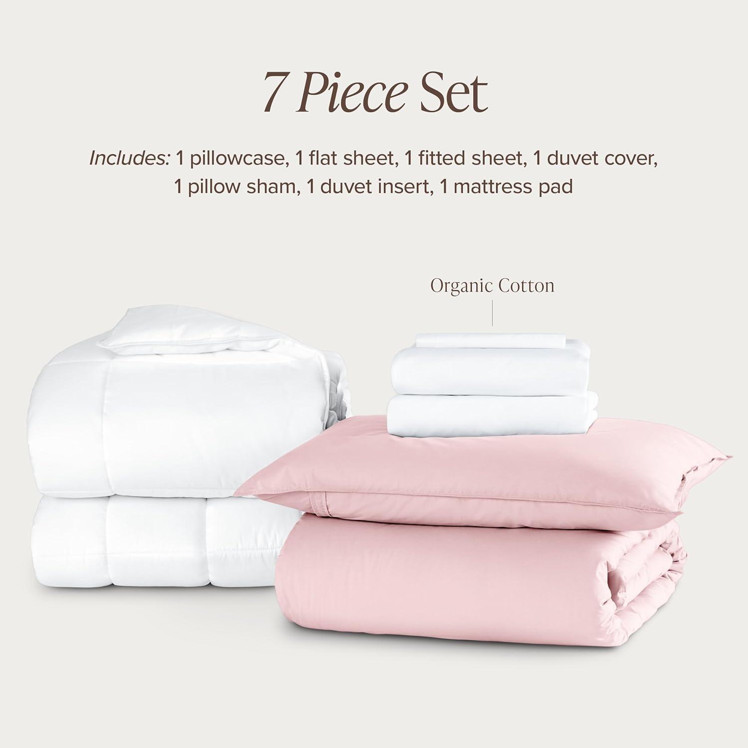 imageBare Home Apartment Ready Organic Cotton Percale Duvet Bundle  Twin XL  7 Pieces Including Duvet Cover Set with Insert Sheet Set ampamp Mattress Pad  Lightweight ampamp Breathable  Twin XL Dusty Purple12  Dusty Pink