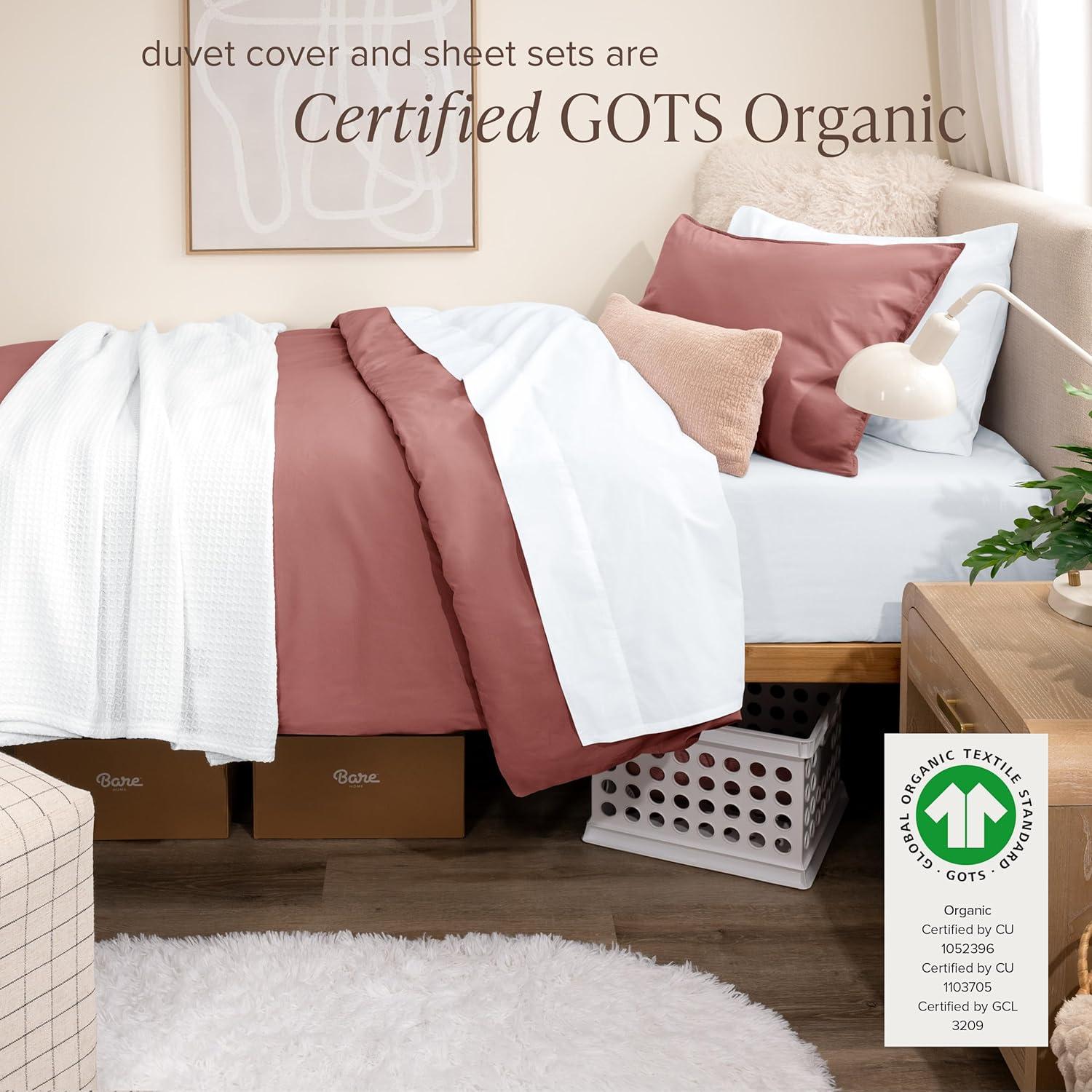 imageBare Home Apartment Ready Organic Cotton Percale Duvet Bundle  Twin XL  7 Pieces Including Duvet Cover Set with Insert Sheet Set ampamp Mattress Pad  Lightweight ampamp Breathable  Twin XL Dusty Purple11  Dusty Rose