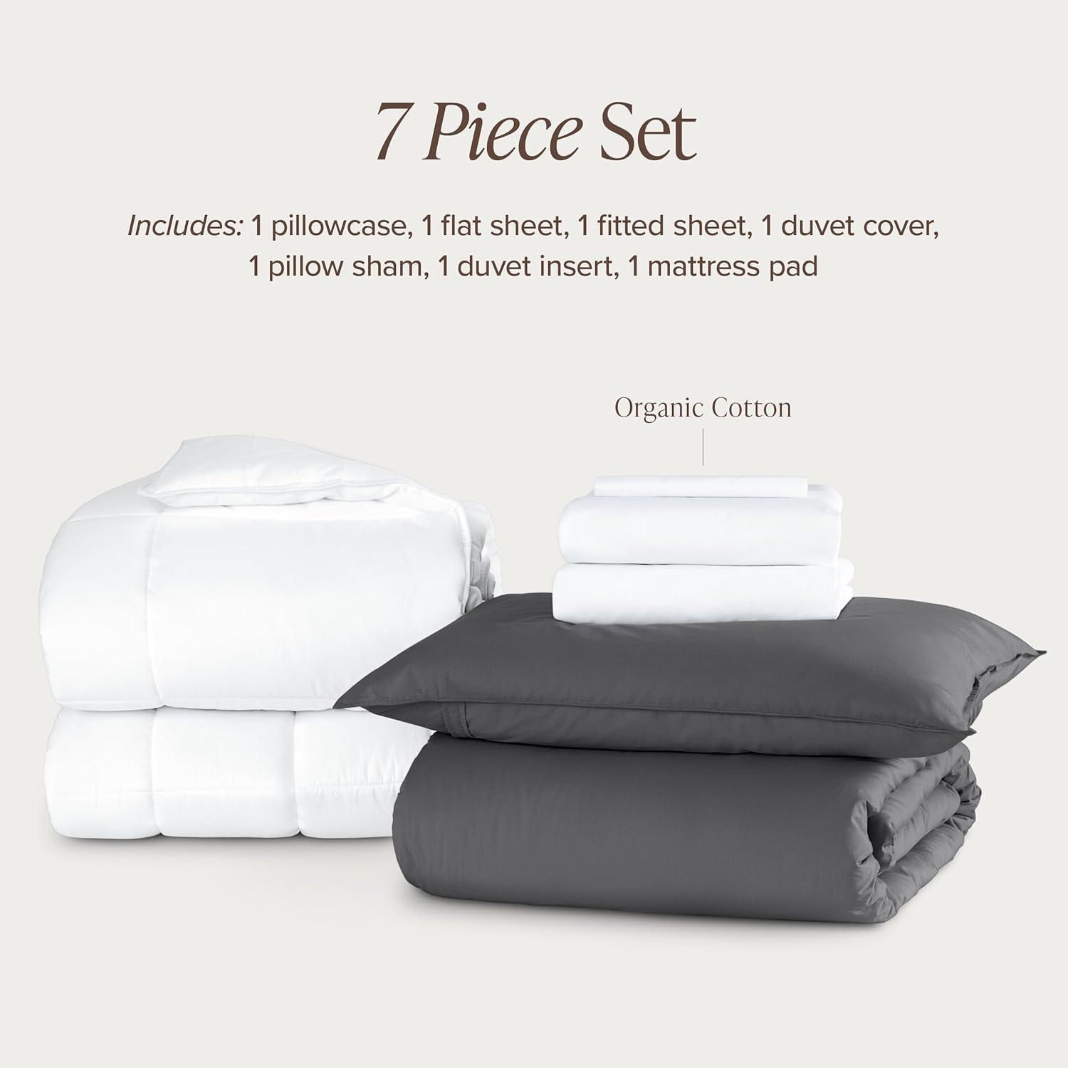 imageBare Home Apartment Ready Organic Cotton Percale Duvet Bundle  Twin XL  7 Pieces Including Duvet Cover Set with Insert Sheet Set ampamp Mattress Pad  Lightweight ampamp Breathable  Twin XL Dusty Purple02  Grey