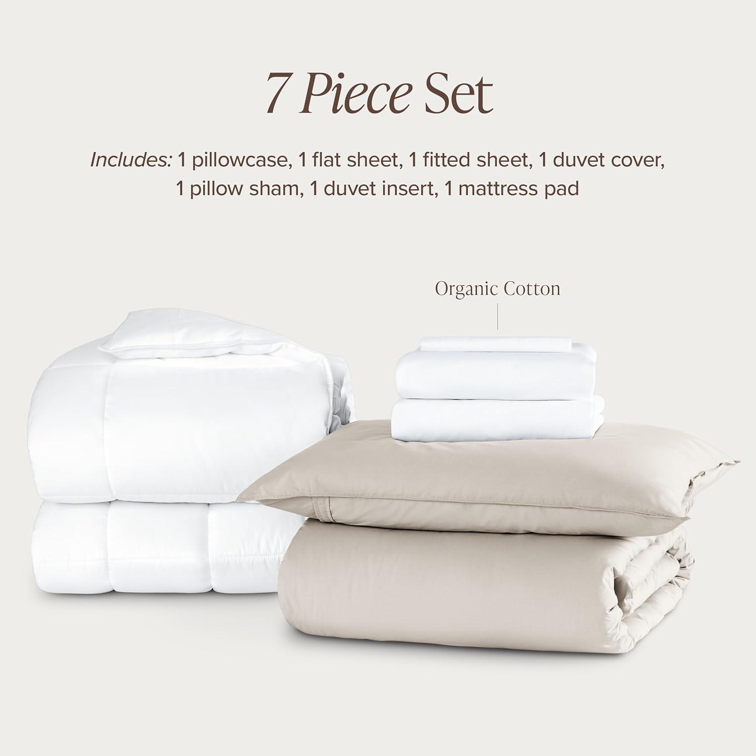 imageBare Home Apartment Ready Organic Cotton Percale Duvet Bundle  Twin XL  7 Pieces Including Duvet Cover Set with Insert Sheet Set ampamp Mattress Pad  Lightweight ampamp Breathable  Twin XL Dusty Purple04  French Beige