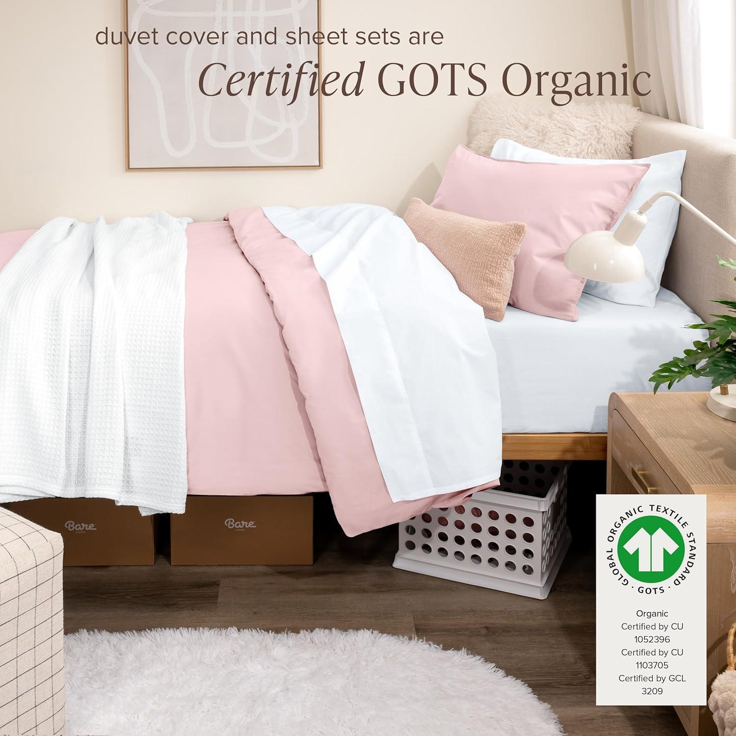 imageBare Home Apartment Ready Organic Cotton Percale Duvet Bundle  Twin XL  7 Pieces Including Duvet Cover Set with Insert Sheet Set ampamp Mattress Pad  Lightweight ampamp Breathable  Twin XL Dusty Purple12  Dusty Pink