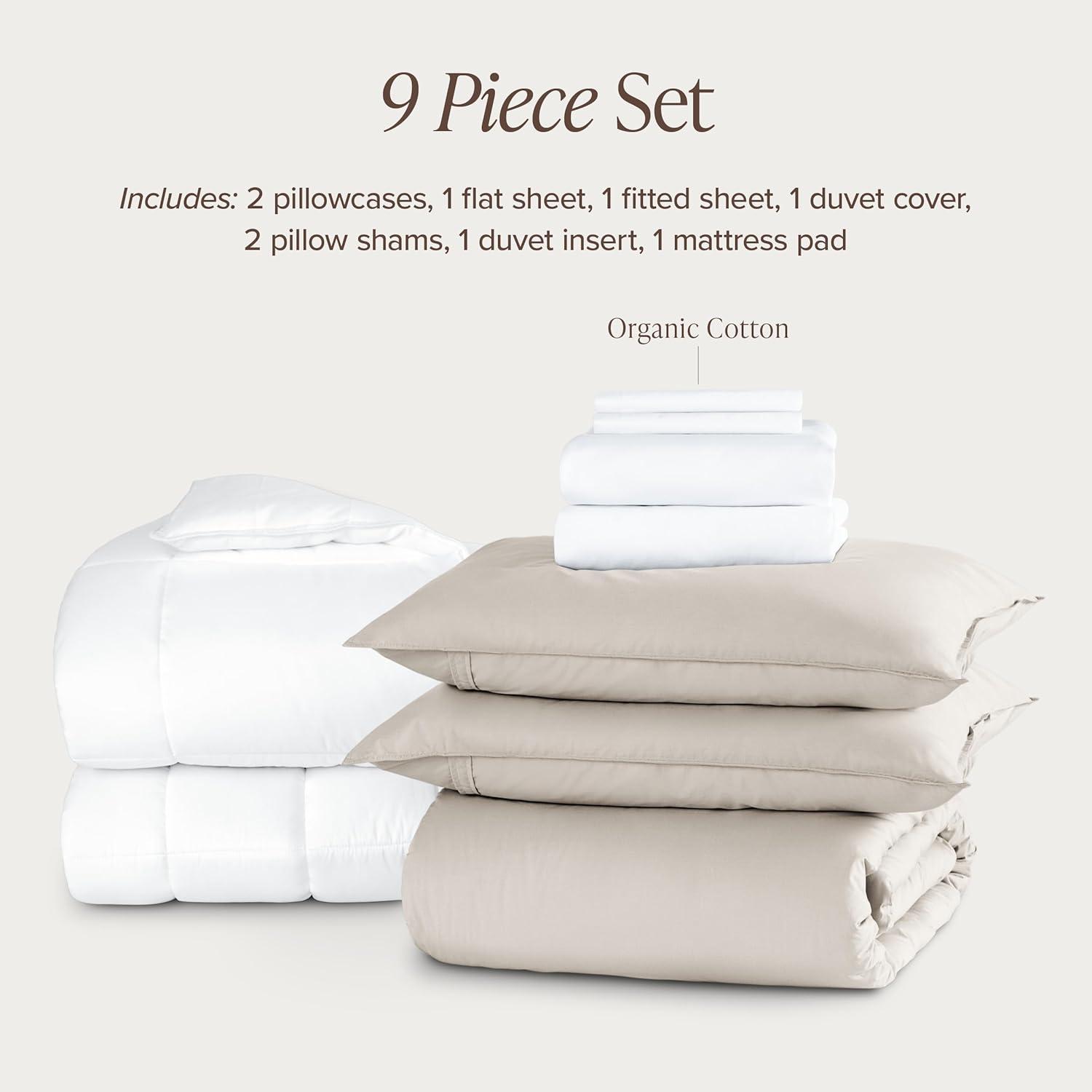 imageBare Home Apartment Ready Organic Cotton Percale Duvet Bundle  Twin XL  7 Pieces Including Duvet Cover Set with Insert Sheet Set ampamp Mattress Pad  Lightweight ampamp Breathable  Twin XL Dusty Purple04  French Beige