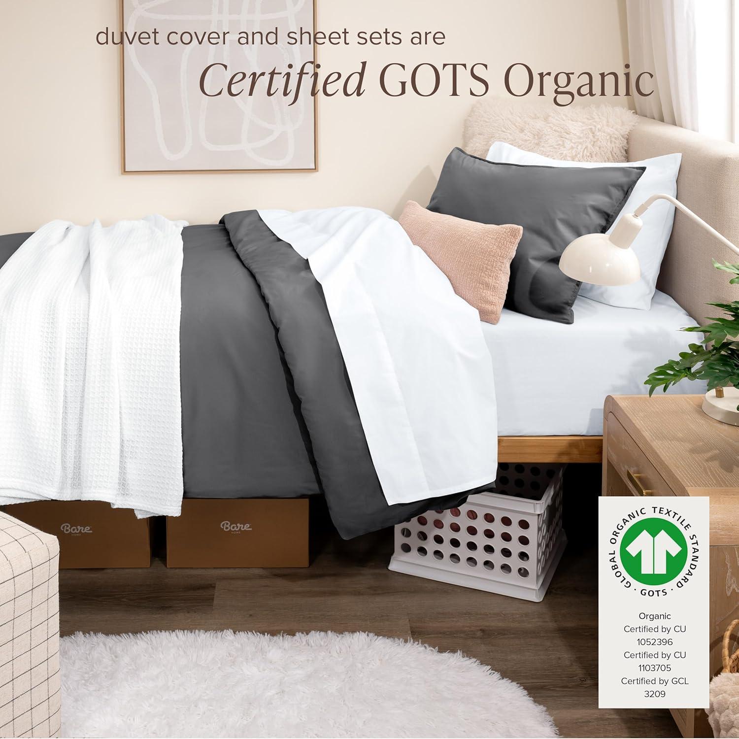 imageBare Home Apartment Ready Organic Cotton Percale Duvet Bundle  Twin XL  7 Pieces Including Duvet Cover Set with Insert Sheet Set ampamp Mattress Pad  Lightweight ampamp Breathable  Twin XL Dusty Purple02  Grey