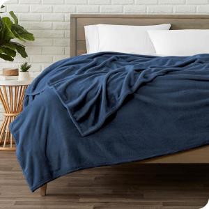 imageBare Home Flannel Fitted Sheet with Microplush Fleece Blanket Bundle Queen Dark Blue