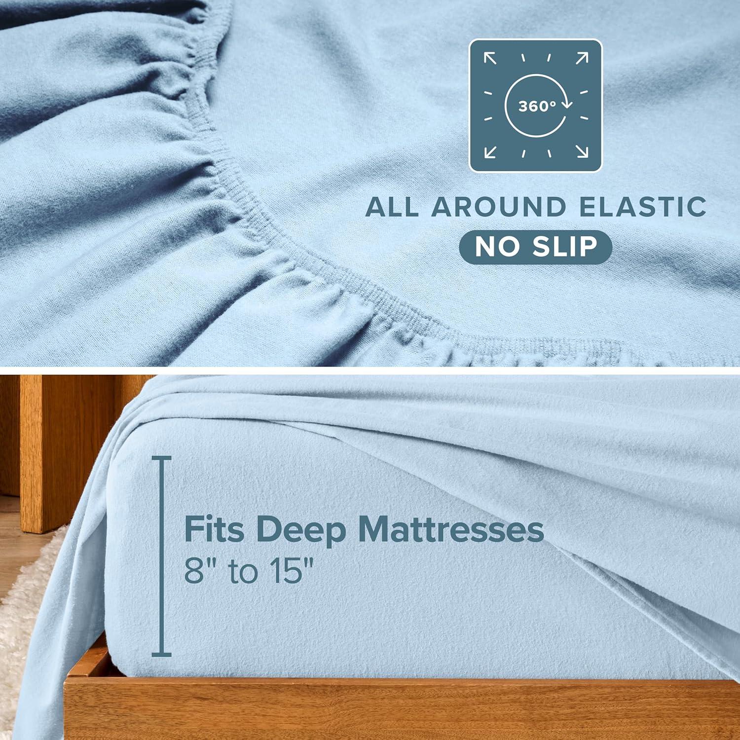 imageBare Home California King Flannel Sheet Set 100 Cotton Velvety Soft Heavyweight  Double Brushed Flannel  Deep Pocket Cal King Light Blue