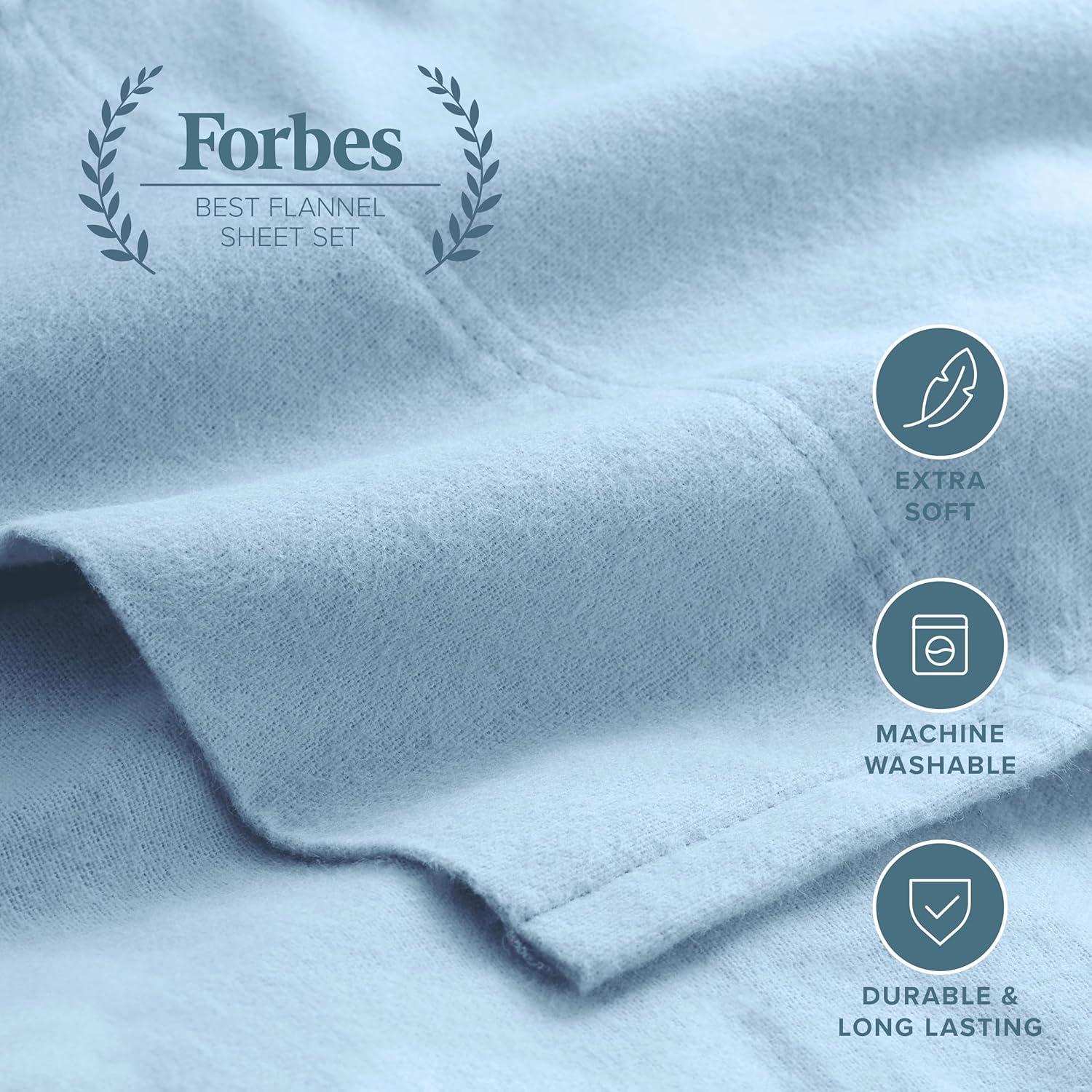 imageBare Home California King Flannel Sheet Set 100 Cotton Velvety Soft Heavyweight  Double Brushed Flannel  Deep Pocket Cal King Light Blue