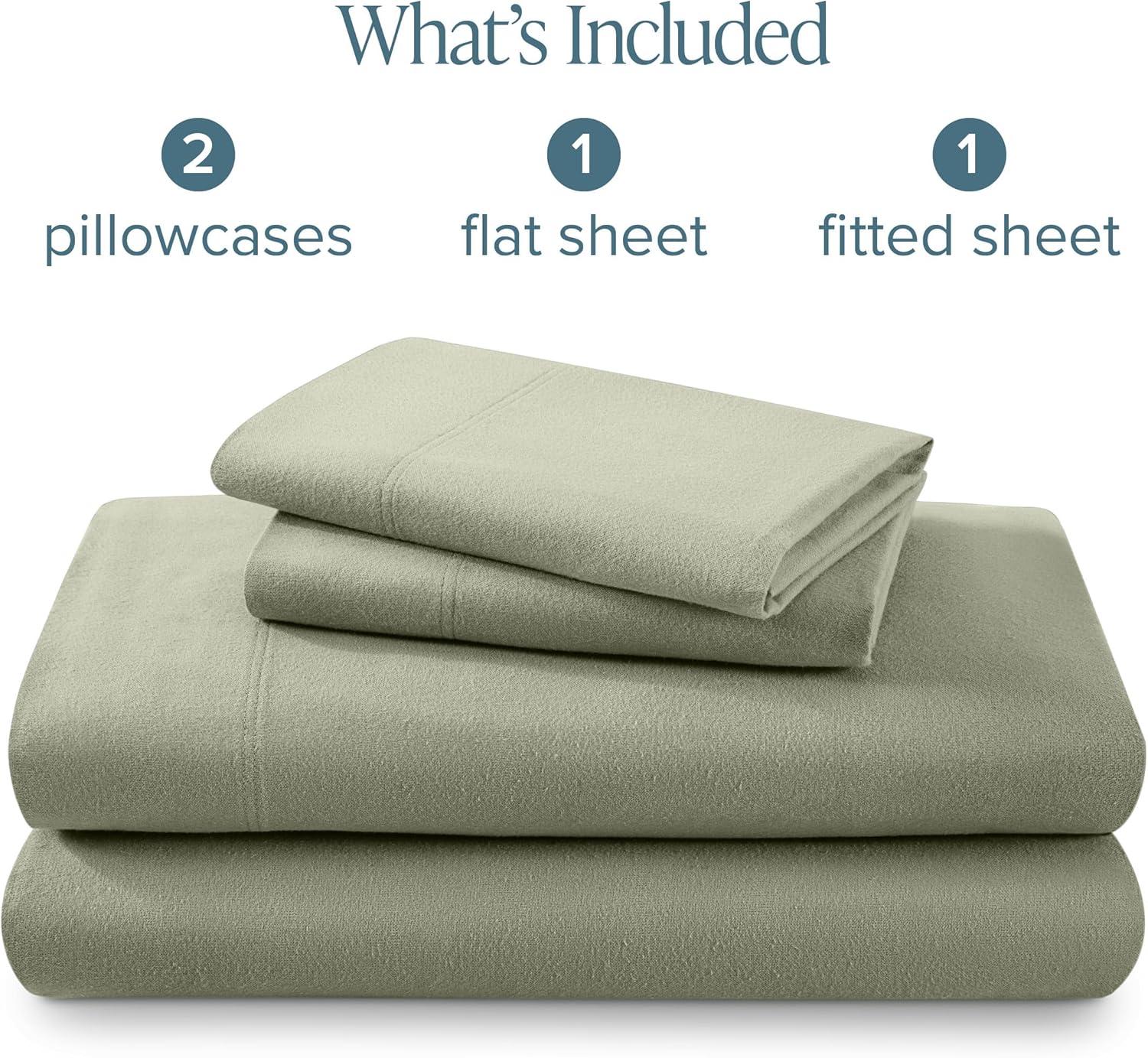 imageBare Home Flannel Sheet Set 100 Cotton Velvety Soft Heavyweight  Double Brushed Flannel  Deep Pocket Full Sage