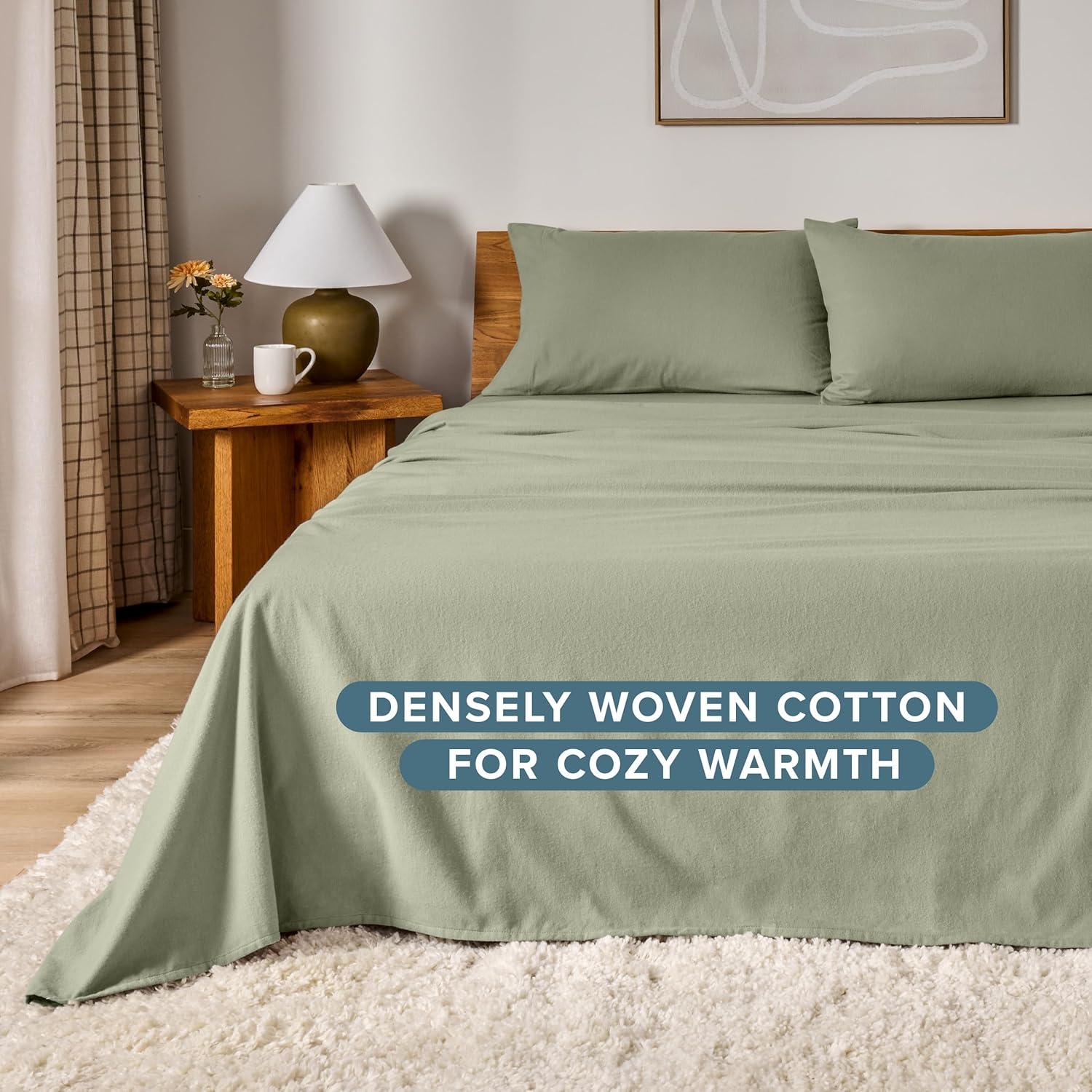 imageBare Home Flannel Sheet Set 100 Cotton Velvety Soft Heavyweight  Double Brushed Flannel  Deep Pocket Full Sage