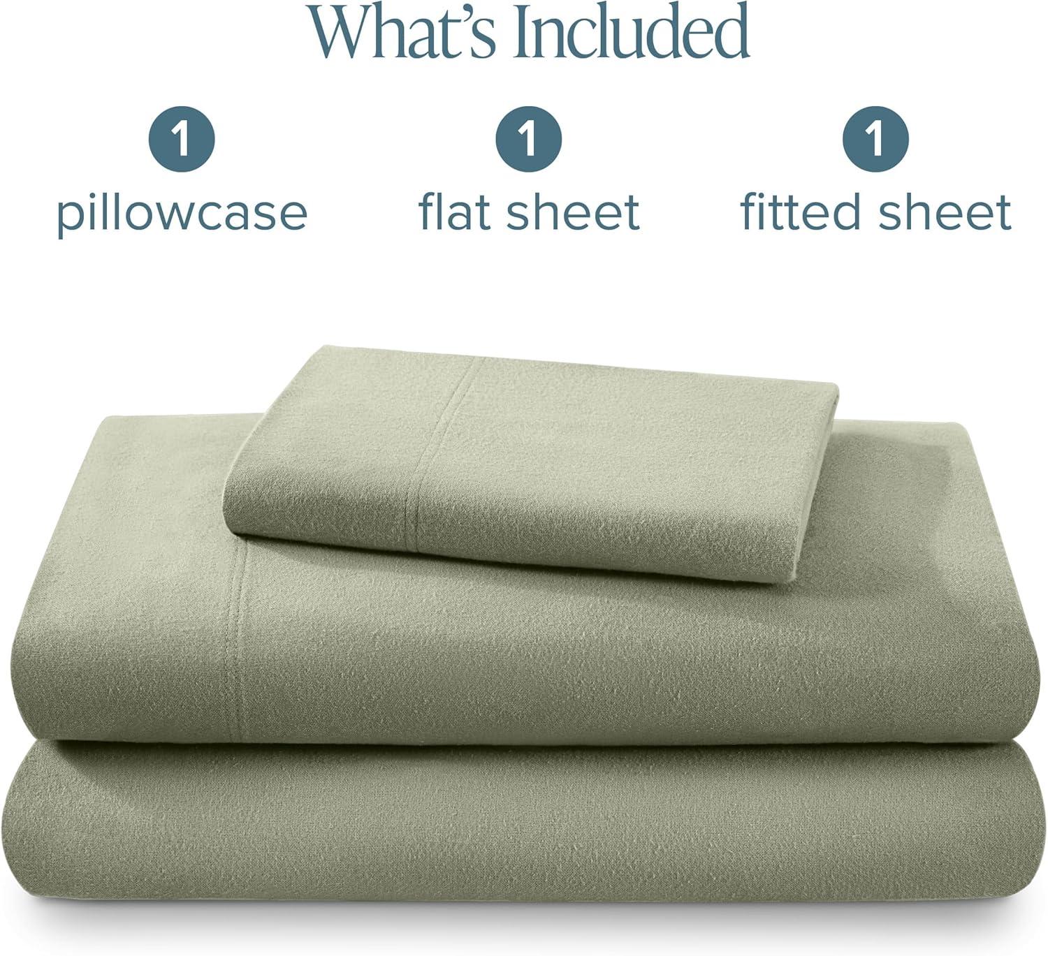 imageBare Home Flannel Sheet Set 100 Cotton Velvety Soft Heavyweight  Double Brushed Flannel  Deep Pocket Twin XL Sage