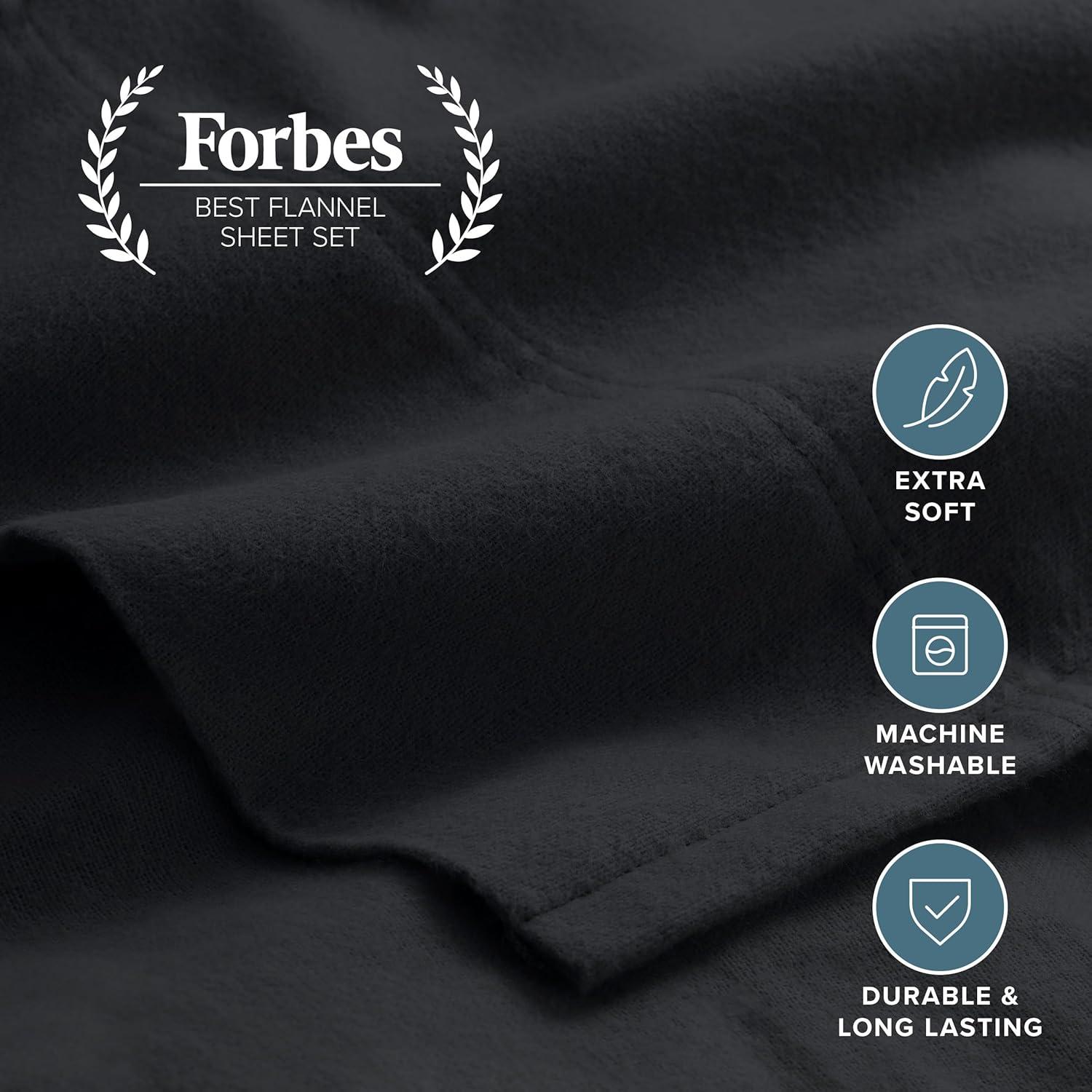 imageBare Home Twin Flannel Sheet Set 100 Cotton Velvety Soft Heavyweight  Double Brushed Flannel  Deep Pocket Twin Black
