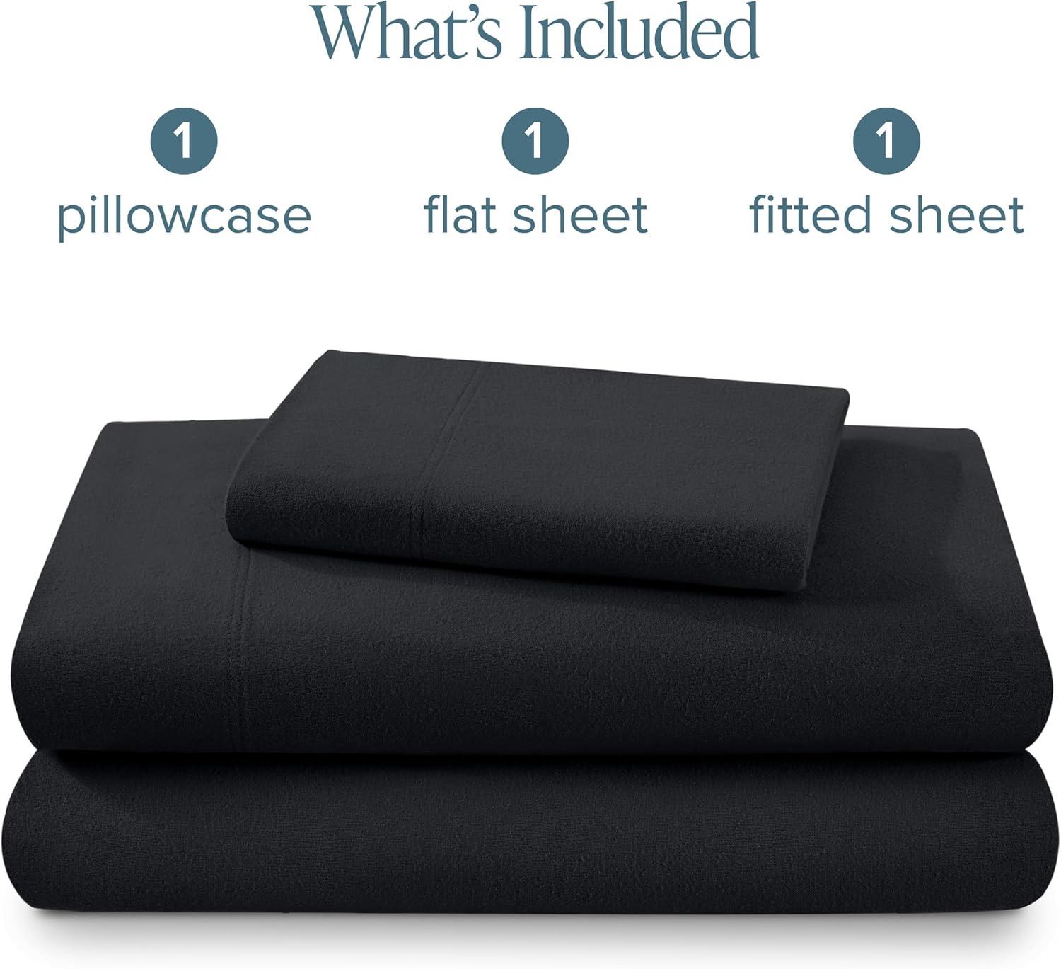 imageBare Home Twin Flannel Sheet Set 100 Cotton Velvety Soft Heavyweight  Double Brushed Flannel  Deep Pocket Twin Black