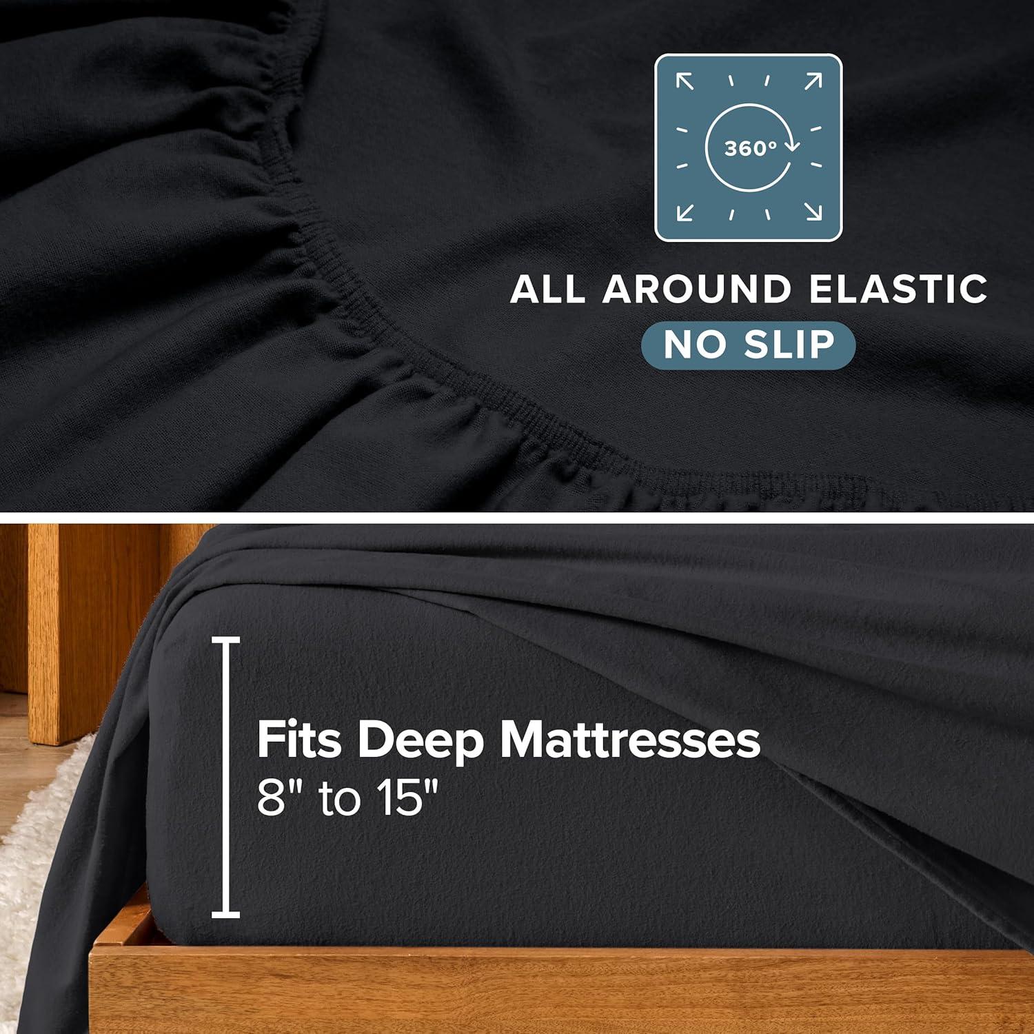 imageBare Home Twin Flannel Sheet Set 100 Cotton Velvety Soft Heavyweight  Double Brushed Flannel  Deep Pocket Twin Black