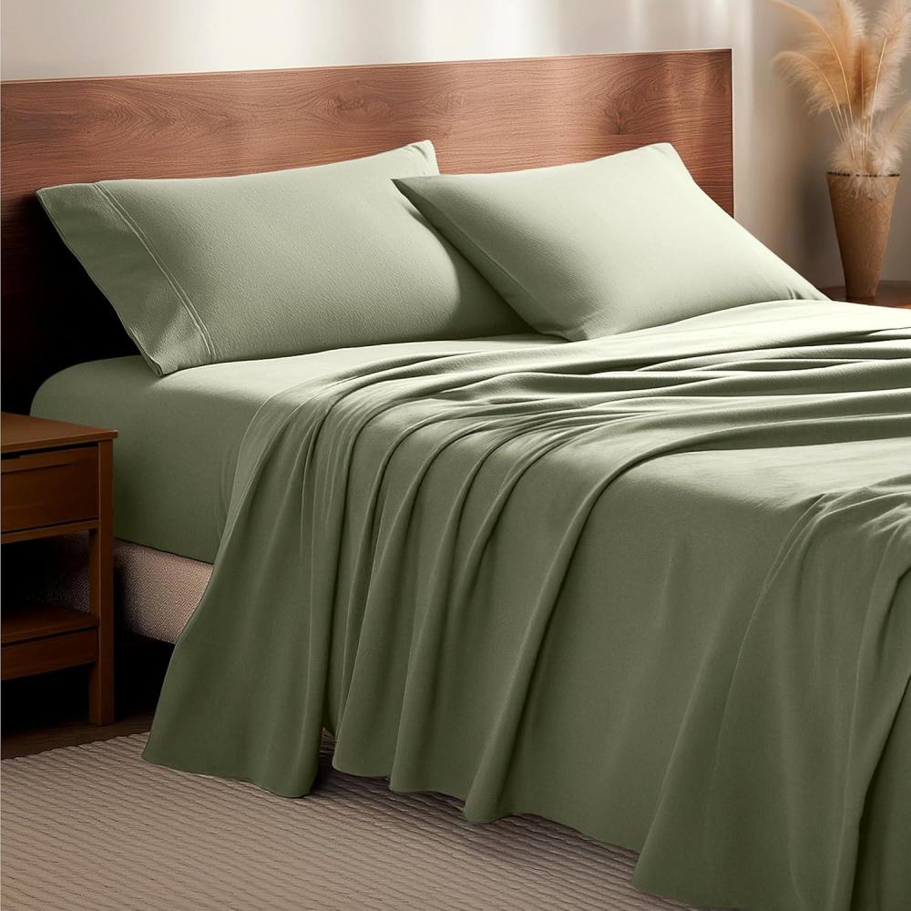 imageBare Home Flannel Sheet Set 100 Cotton Velvety Soft Heavyweight  Double Brushed Flannel  Deep Pocket Queen Sage