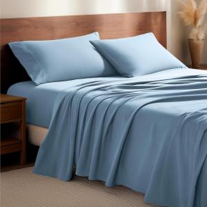 imageBare Home California King Flannel Sheet Set 100 Cotton Velvety Soft Heavyweight  Double Brushed Flannel  Deep Pocket Cal King Light Blue