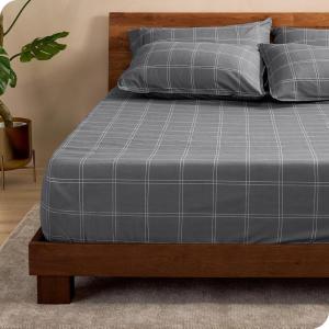 imageBare Home Fitted Bottom Sheet Queen  Premium 1800 Microfiber  UltraSoft Wrinkle Free  Deep Pocket  Fitted Sheet Queen Light Grey37  Modern Plaid  GreyWhite