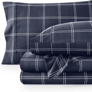 imageBare Home Twin XL Sheet Set  1800 UltraSoft Microfiber Twin Extra Long Sheets  Double Brushed  Deep Pockets  Easy Fit  Soft  3 Piece Set  Bed Sheets Twin XL Heathered Dark Blue23  Modern Plaid  MidnightWhite