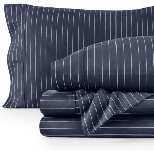 imageBare Home Twin XL Sheet Set  1800 UltraSoft Microfiber Twin Extra Long Sheets  Double Brushed  Deep Pockets  Easy Fit  Soft  3 Piece Set  Bed Sheets Twin XL Heathered Dark Blue27  Pinstripe  MidnightWhite