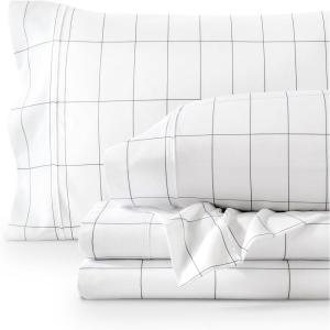 imageBare Home Twin XL Sheet Set  1800 UltraSoft Microfiber Twin Extra Long Sheets  Double Brushed  Deep Pockets  Easy Fit  Soft  3 Piece Set  Bed Sheets Twin XL Heathered Dark Blue16  Grid  WhiteGrey