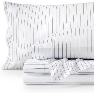 imageBare Home Twin XL Sheet Set  1800 UltraSoft Microfiber Twin Extra Long Sheets  Double Brushed  Deep Pockets  Easy Fit  Soft  3 Piece Set  Bed Sheets Twin XL Heathered Dark Blue25  Pinstripe  WhiteMidnight