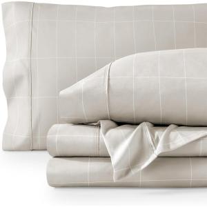 imageBare Home Twin XL Sheet Set  1800 UltraSoft Microfiber Twin Extra Long Sheets  Double Brushed  Deep Pockets  Easy Fit  Soft  3 Piece Set  Bed Sheets Twin XL Heathered Dark Blue18  Grid  StoneWhite