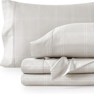 imageBare Home Twin XL Sheet Set  1800 UltraSoft Microfiber Twin Extra Long Sheets  Double Brushed  Deep Pockets  Easy Fit  Soft  3 Piece Set  Bed Sheets Twin XL Heathered Dark Blue22  Modern Plaid  StoneWhite