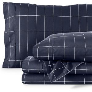 imageBare Home Twin XL Sheet Set  1800 UltraSoft Microfiber Twin Extra Long Sheets  Double Brushed  Deep Pockets  Easy Fit  Soft  3 Piece Set  Bed Sheets Twin XL Heathered Dark Blue19  Grid  MidnightWhite