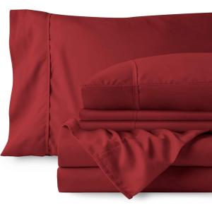 image:imageBare Home Bedding Bundle  6 Piece Microfiber Sheet Set with 4 Pillowcases Full XL Red
