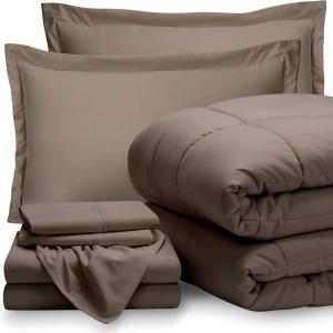 image:imageBare Home Queen Sheet Set  1800 UltraSoft Microfiber Bed Sheets  Comforter Set  All Season Taupe
