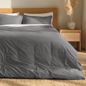 image:imageBare Home 100 Organic Cotton Full Duvet Cover Set  Crisp Percale Weave  Lightweight amp Breathable  Cooling Duvet Cover Set Full White02  Grey No Comforter