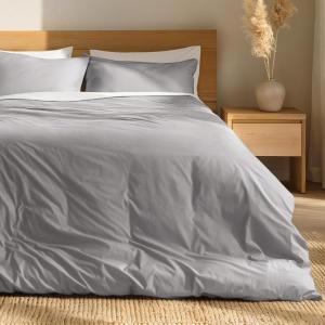 image:imageBare Home 100 Organic Cotton Full Duvet Cover Set  Crisp Percale Weave  Lightweight amp Breathable  Cooling Duvet Cover Set Full White03  Light Grey No Comforter