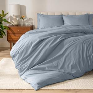 image:imageBare Home 100 Organic Cotton Full Duvet Cover Set  Crisp Percale Weave  Lightweight amp Breathable  Cooling Duvet Cover Set Full White07  Dusty Blue No Comforter