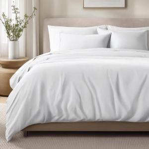 image:imageBare Home 100 Organic Cotton Sateen Duvet Cover Set  Full  400 Thread Count  Smooth Sateen Weave  Warm amp Luxurious  Duvet Cover Full Bering Sea01  White No Comforter