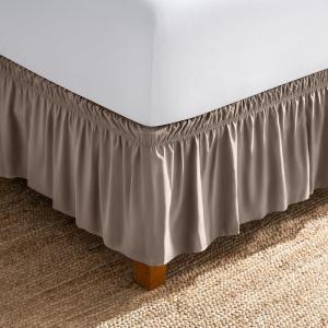 image:imageBare Home Wrap Around Bed Skirt  for King Size Beds with 15 inch Tailored Drop  Easy Fit Elastic Strap  Adjustable and Ruffled Style  Wrinkle Fade and Stain Free King Grey07  Taupe