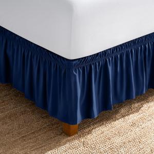 image:imageBare Home Wrap Around Bed Skirt  for King Size Beds with 15 inch Tailored Drop  Easy Fit Elastic Strap  Adjustable and Ruffled Style  Wrinkle Fade and Stain Free King Grey08  Dark Blue