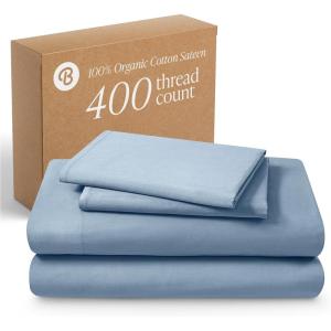 image:imageBare Home 100 Organic Cotton King Sheet Set  400 Thread Count  Smooth Sateen Weave  Breathable amp Cooling  Hotel Luxury Set  Deep Pocket Bed Sheets King Sand12  Dusty Blue