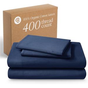 image:imageBare Home 100 Organic Cotton King Sheet Set  400 Thread Count  Smooth Sateen Weave  Breathable amp Cooling  Hotel Luxury Set  Deep Pocket Bed Sheets King Sand10  Dark Blue