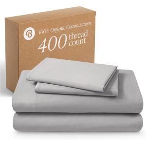 image:imageBare Home 100 Organic Cotton King Sheet Set  400 Thread Count  Smooth Sateen Weave  Breathable amp Cooling  Hotel Luxury Set  Deep Pocket Bed Sheets King Sand04  Light Grey