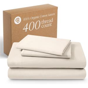 image:imageBare Home 100 Organic Cotton King Sheet Set  400 Thread Count  Smooth Sateen Weave  Breathable amp Cooling  Hotel Luxury Set  Deep Pocket Bed Sheets King Sand06  French Beige