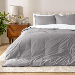 image:imageBare Home Apartment Ready Organic Cotton Percale Duvet Bundle  Full  9 Pieces Including Duvet Cover Set with Insert Sheet Set amp Mattress Pad  Lightweight amp Breathable  Full Dusty Blue03  Light Grey