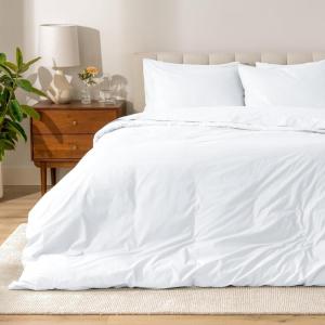 image:imageBare Home Apartment Ready Organic Cotton Percale Duvet Bundle  Full  9 Pieces Including Duvet Cover Set with Insert Sheet Set amp Mattress Pad  Lightweight amp Breathable  Full Dusty Blue01  White