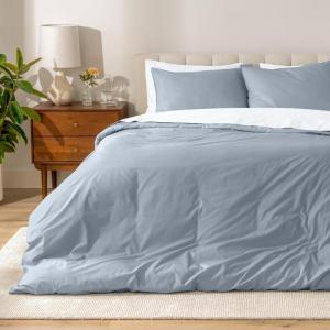 image:imageBare Home Apartment Ready Organic Cotton Percale Duvet Bundle  Full  9 Pieces Including Duvet Cover Set with Insert Sheet Set amp Mattress Pad  Lightweight amp Breathable  Full Dusty Blue07  Dusty Blue