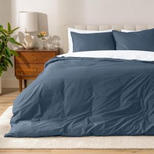image:imageBare Home Apartment Ready Organic Cotton Percale Duvet Bundle  Full  9 Pieces Including Duvet Cover Set with Insert Sheet Set amp Mattress Pad  Lightweight amp Breathable  Full Dusty Blue06  Bering Sea