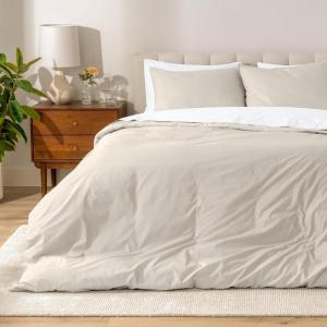 image:imageBare Home Apartment Ready Organic Cotton Percale Duvet Bundle  Full  9 Pieces Including Duvet Cover Set with Insert Sheet Set amp Mattress Pad  Lightweight amp Breathable  Full Dusty Blue04  French Beige