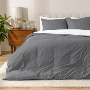 image:imageBare Home Apartment Ready Organic Cotton Percale Duvet Bundle  Full  9 Pieces Including Duvet Cover Set with Insert Sheet Set amp Mattress Pad  Lightweight amp Breathable  Full Dusty Blue02  Grey