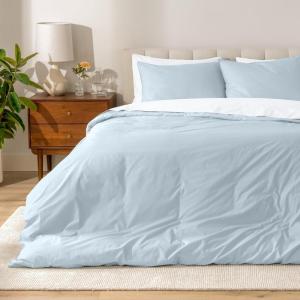 image:imageBare Home Apartment Ready Organic Cotton Percale Duvet Bundle  Full  9 Pieces Including Duvet Cover Set with Insert Sheet Set amp Mattress Pad  Lightweight amp Breathable  Full Dusty Blue08  Winter Blue