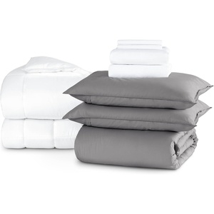 image:imageBare Home Apartment Ready Organic Cotton Percale Duvet Bundle  Full  9 Pieces Including Duvet Cover Set with Insert Sheet Set amp Mattress Pad  Lightweight amp Breathable  Full Dusty Rose03  Light Grey