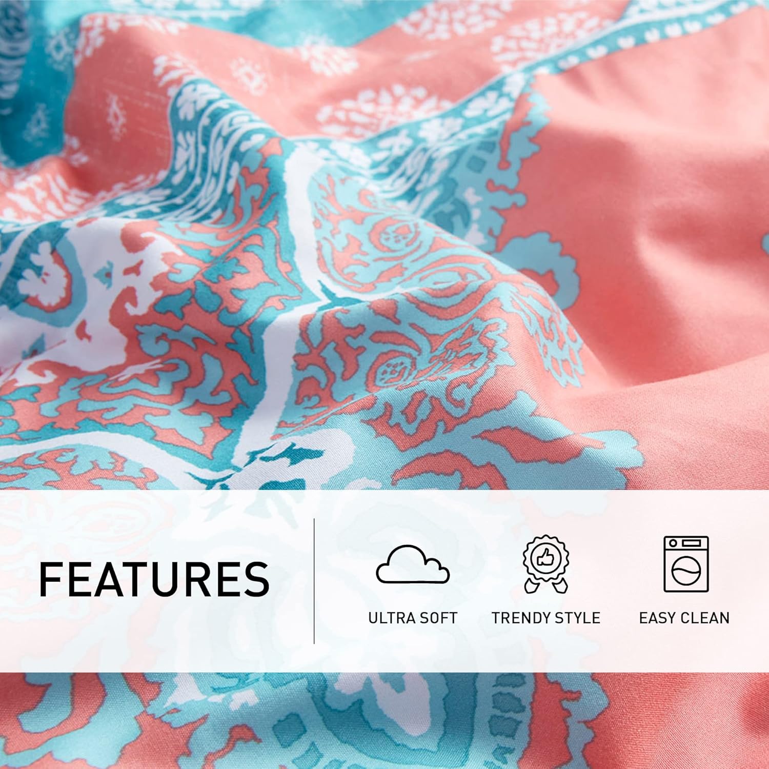 Degrees of Comfort Bed in A Bag Queen Size Boho Mandala 8 Piece Complete Comforter Sets with Sheet for Women Microfiber Bohemian Colorful Bedding Set Matching Decorative Pillow CoralCoral